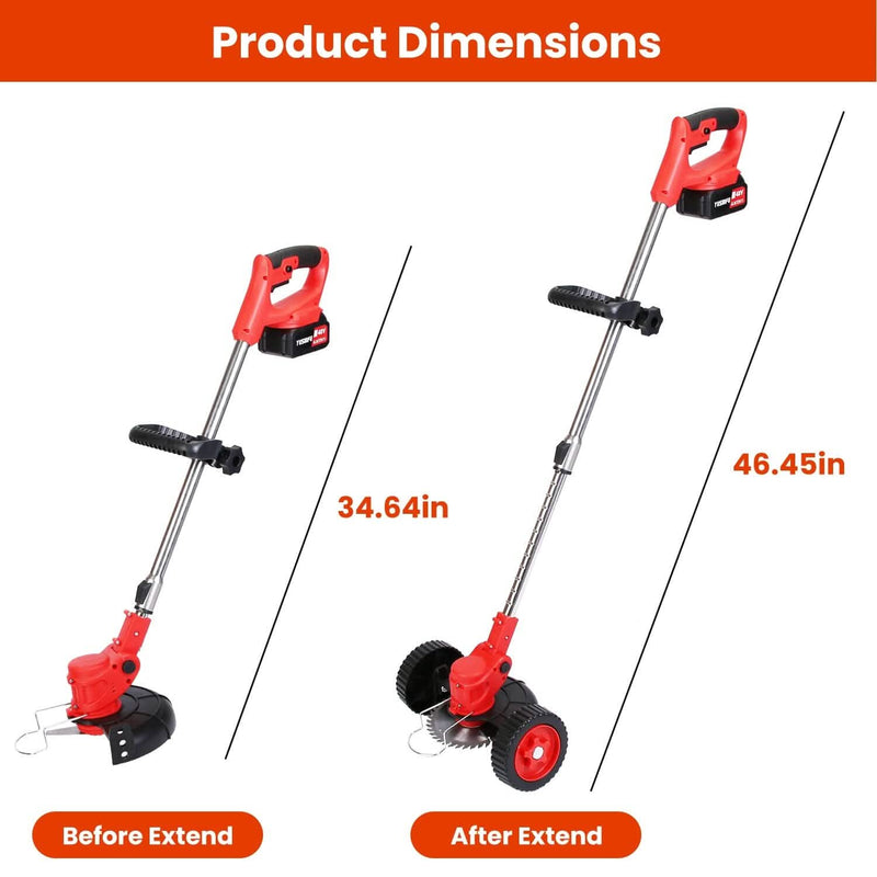 3-in-1 Electric Cordless Grass Wacker Battery Powered Grass Trimmer with Wheels Adjustable Head with 2-Pieces 2500mAh Batteries Garden & Patio - DailySale