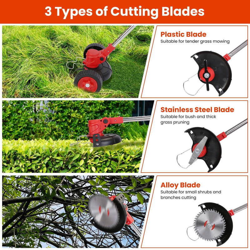 3-in-1 Electric Cordless Grass Wacker Battery Powered Grass Trimmer with Wheels Adjustable Head with 2-Pieces 2500mAh Batteries Garden & Patio - DailySale