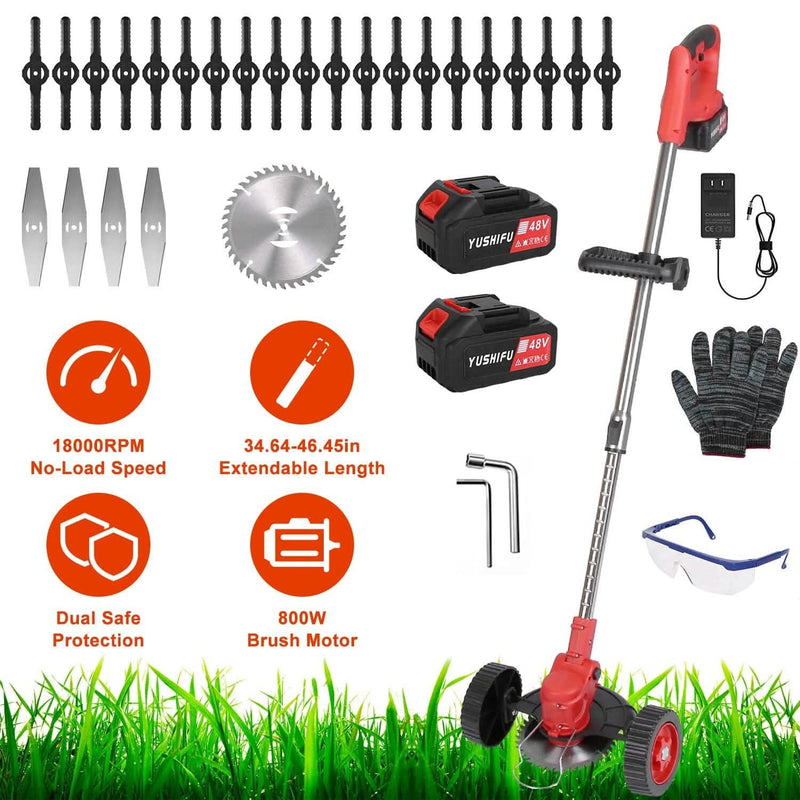 3-in-1 Electric Cordless Grass Wacker Battery Powered Grass Trimmer with Wheels Adjustable Head with 2-Pieces 2500mAh Batteries Garden & Patio - DailySale