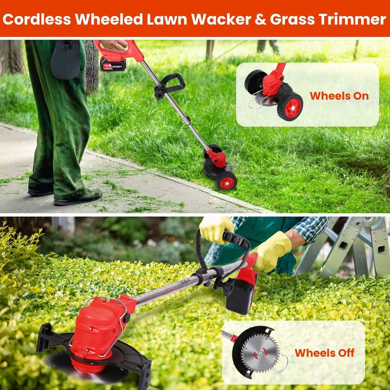3-in-1 Electric Cordless Grass Wacker Battery Powered Grass Trimmer with Wheels Adjustable Head with 2-Pieces 2500mAh Batteries Garden & Patio - DailySale
