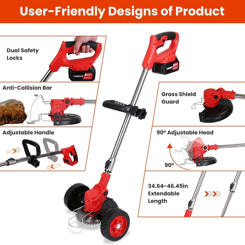 3-in-1 Electric Cordless Grass Wacker Battery Powered Grass Trimmer with Wheels Adjustable Head with 2-Pieces 2500mAh Batteries Garden & Patio - DailySale