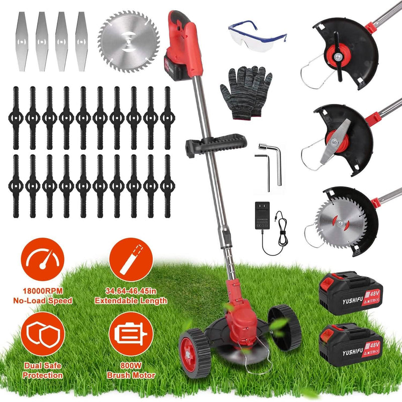 3-in-1 Electric Cordless Grass Wacker Battery Powered Grass Trimmer with Wheels Adjustable Head with 2-Pieces 2500mAh Batteries Garden & Patio - DailySale