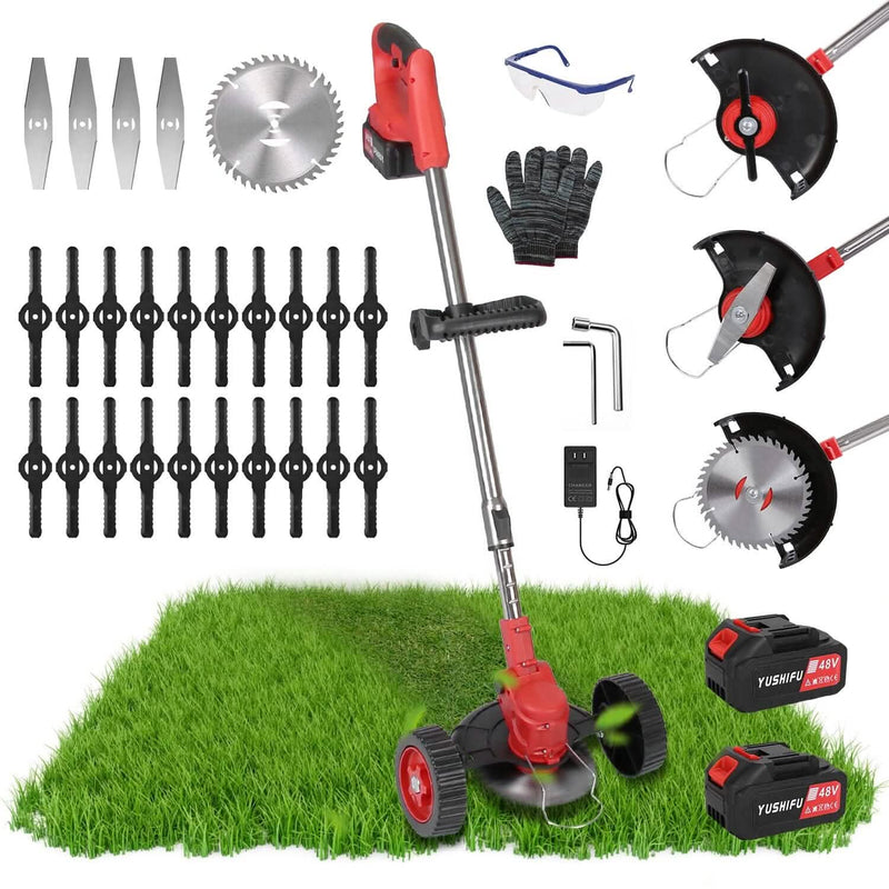 3-in-1 Electric Cordless Grass Wacker Battery Powered Grass Trimmer with Wheels Adjustable Head with 2-Pieces 2500mAh Batteries Garden & Patio - DailySale