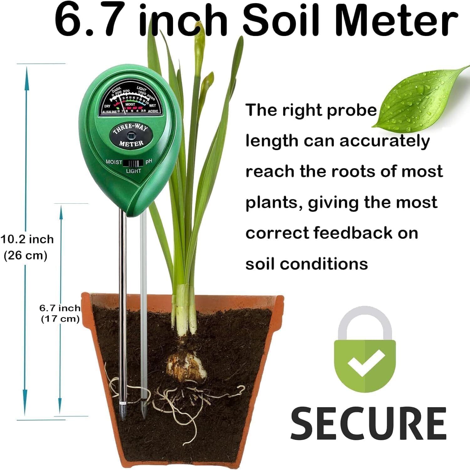 3-in-1 Soil Moisture Meter Probe Tester pH/Light for Plants Garden & Patio - DailySale