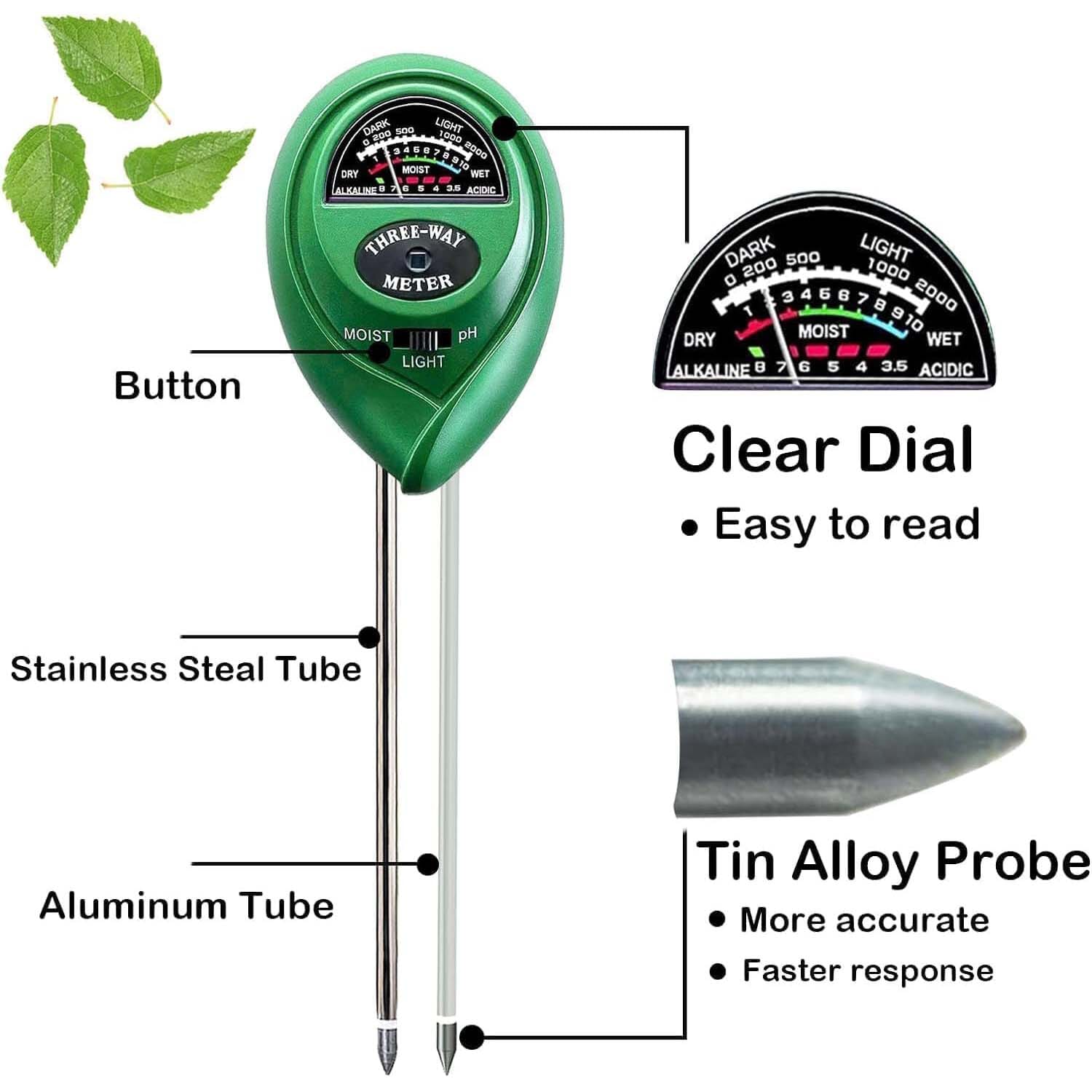 3-in-1 Soil Moisture Meter Probe Tester pH/Light for Plants Garden & Patio - DailySale