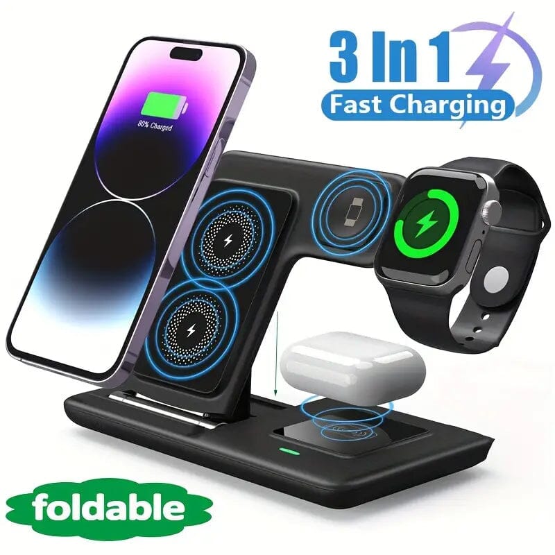 3-in-1 Wireless Charger Qi Fast 15W Charging Stand Pad Mobile Accessories - DailySale