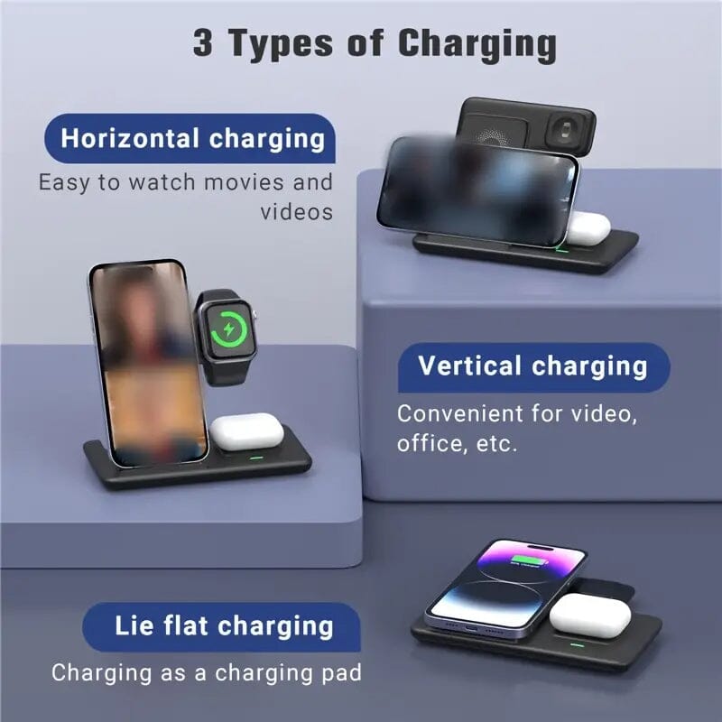 3-in-1 Wireless Charger Qi Fast 15W Charging Stand Pad Mobile Accessories - DailySale