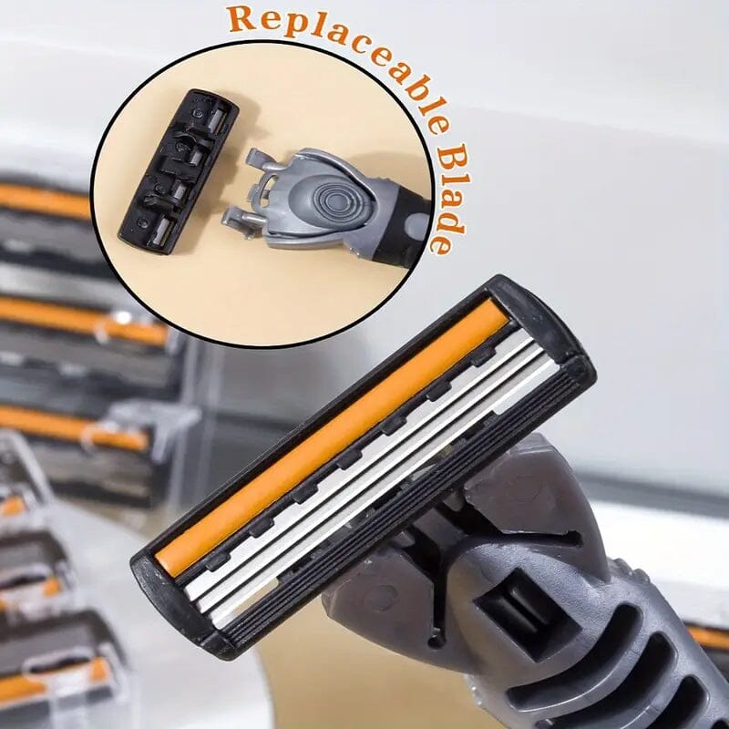 3-Layer Stainless Steel Razor Hair Removal 12 Shaving Blades and 1 Handle Men's Grooming - DailySale