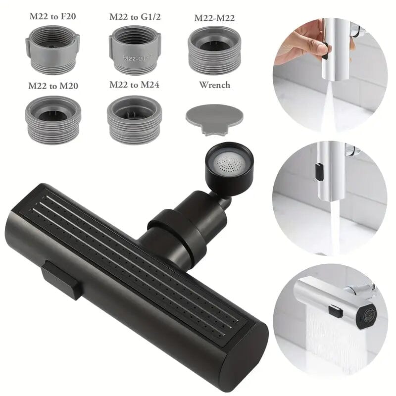 3-Mode Leakproof Sink Faucet Adapter - Durable Copper Construction for Kitchen and Bathroom Bath Black - DailySale