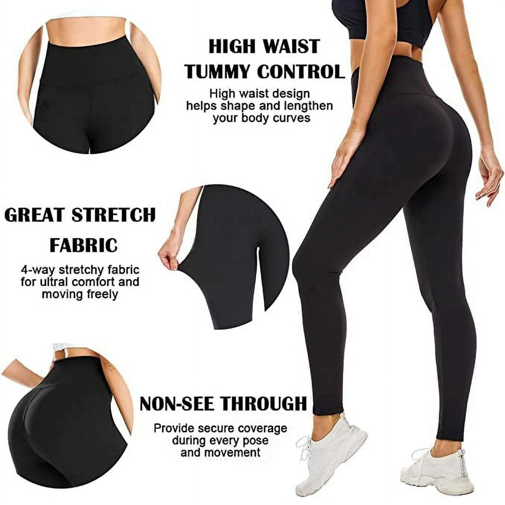 3-Pack: FULLSOFT Non See Through-Workout High Waisted Tummy Control L/XL Leggings for Women Women's Bottoms - DailySale