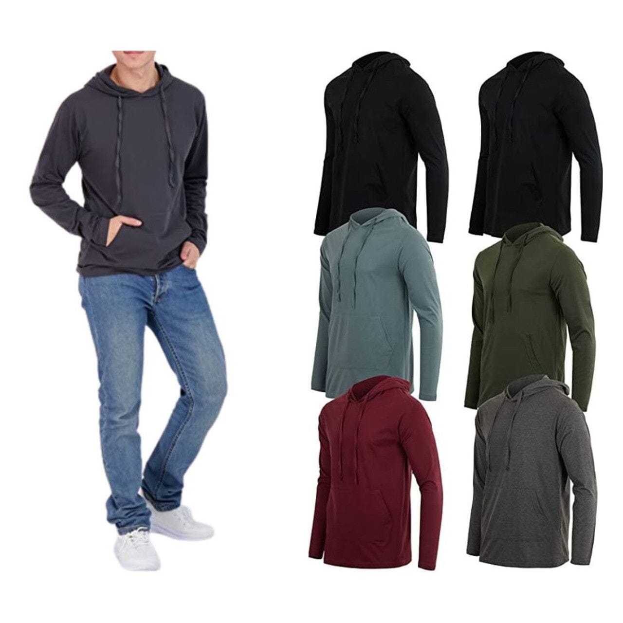 3-Pack: Men's Cotton Lightweight Pullover Hoodie with Kangaroo Pocket Men's Tops S - DailySale