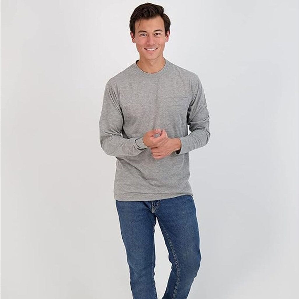 3-Pack: Men's Cotton Long Sleeve T-Shirt with Chest Pocket Men's Tops - DailySale