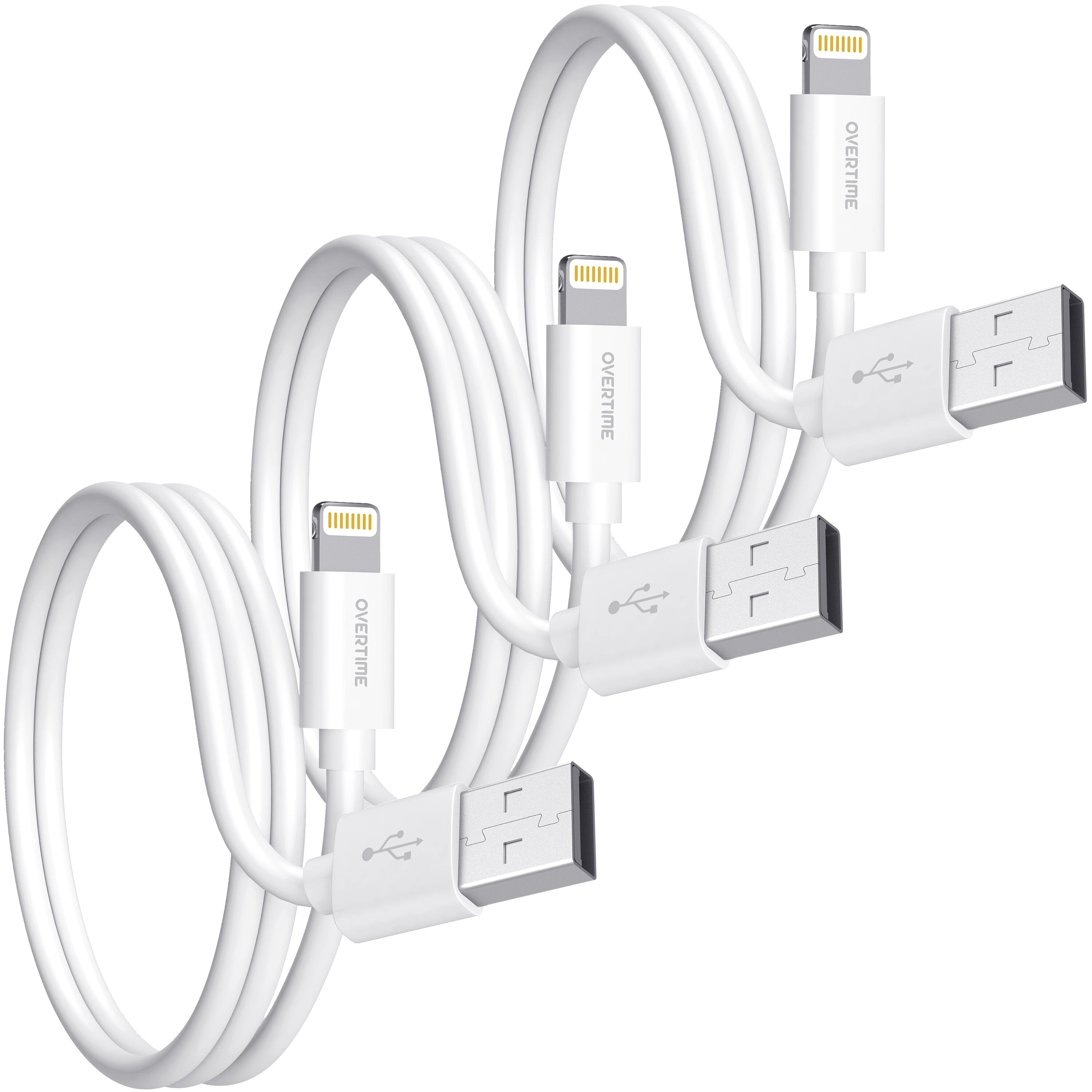 3-Pack: Overtime MFi Certified Ultra-Fast Charging 4ft Lightning Cables Mobile Accessories - DailySale