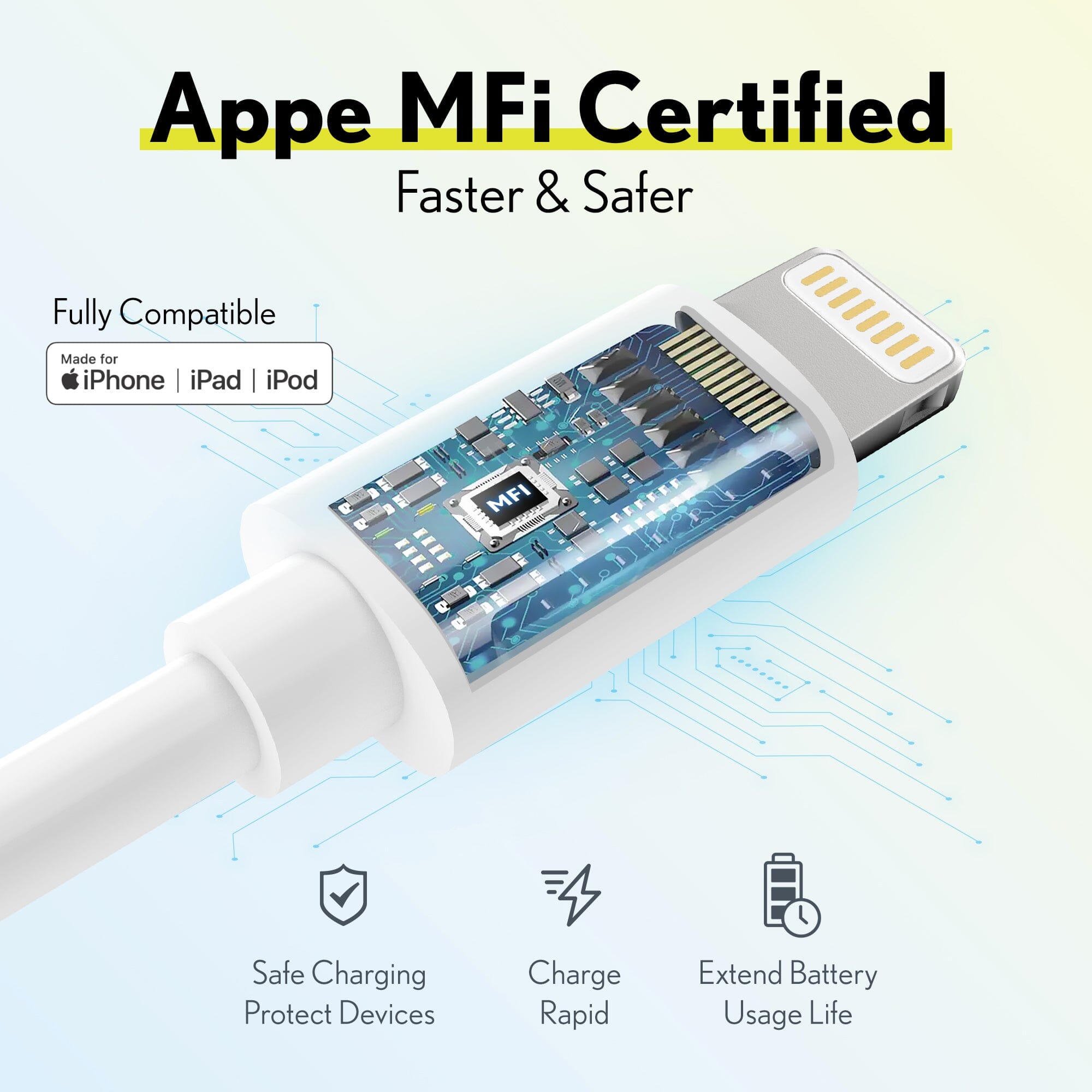 3-Pack: Overtime MFi Certified Ultra-Fast Charging 4ft Lightning Cables Mobile Accessories - DailySale