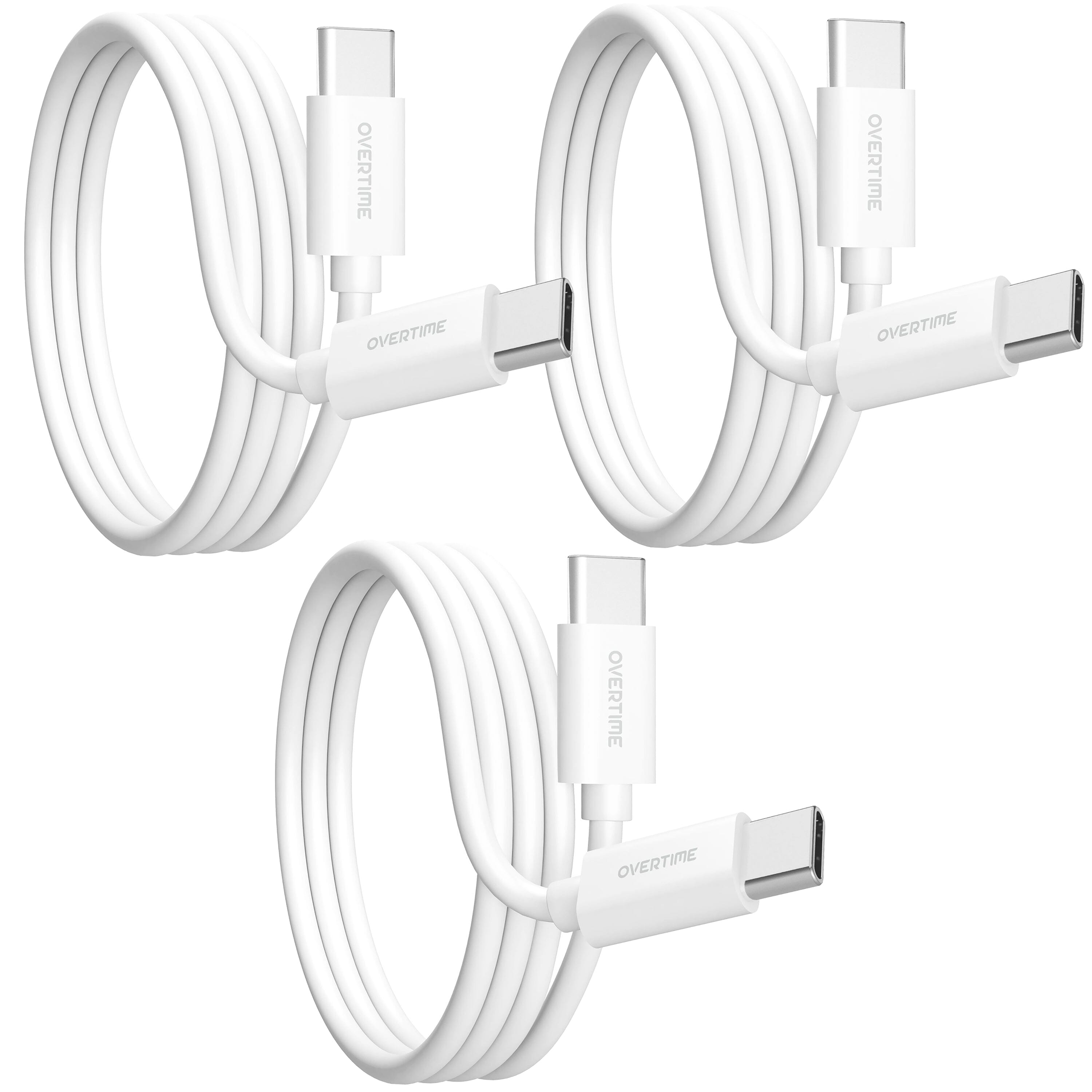 3-Pack: Overtime USB-C to USB-C Charging Cable Mobile Accessories - DailySale