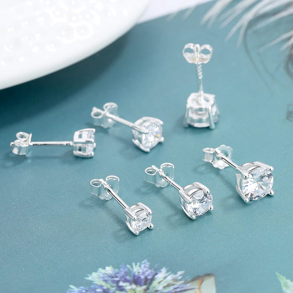 3-Pair Set: Sterling Silver Crystal Stud Earrings Earrings - DailySale