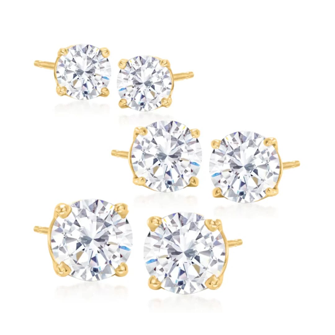 3-Pair Set: Sterling Silver Crystal Stud Earrings Earrings Gold - DailySale