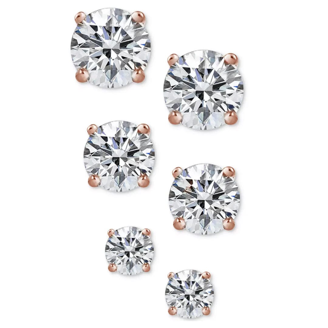 3-Pair Set: Sterling Silver Crystal Stud Earrings Earrings Rose Gold - DailySale