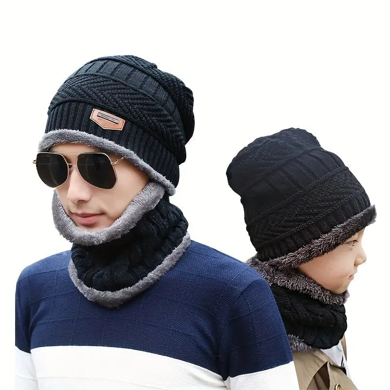 3-Piece Set: Black Knit Hats Warm Beanies Winter Neck Gaiter Elastic Gloves Sports & Outdoors - DailySale