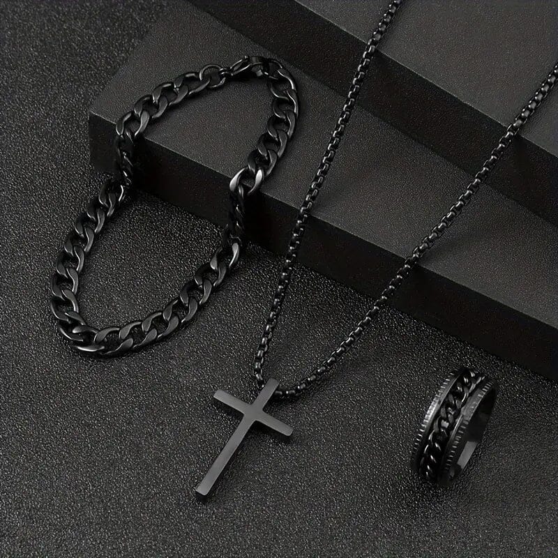 3-Piece Set: Fashion Versatile Dark Cross Stainless Steel Jewelry Necklaces - DailySale