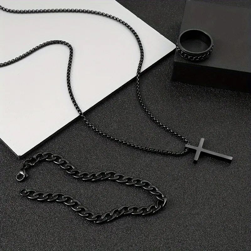 3-Piece Set: Fashion Versatile Dark Cross Stainless Steel Jewelry Necklaces - DailySale