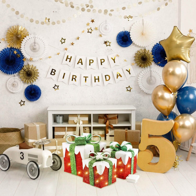 3-Piece Set: Lighted Gift Boxes Christmas Decoration IP44 with 3 Bows Timer 60 LED Holiday Decor & Apparel - DailySale