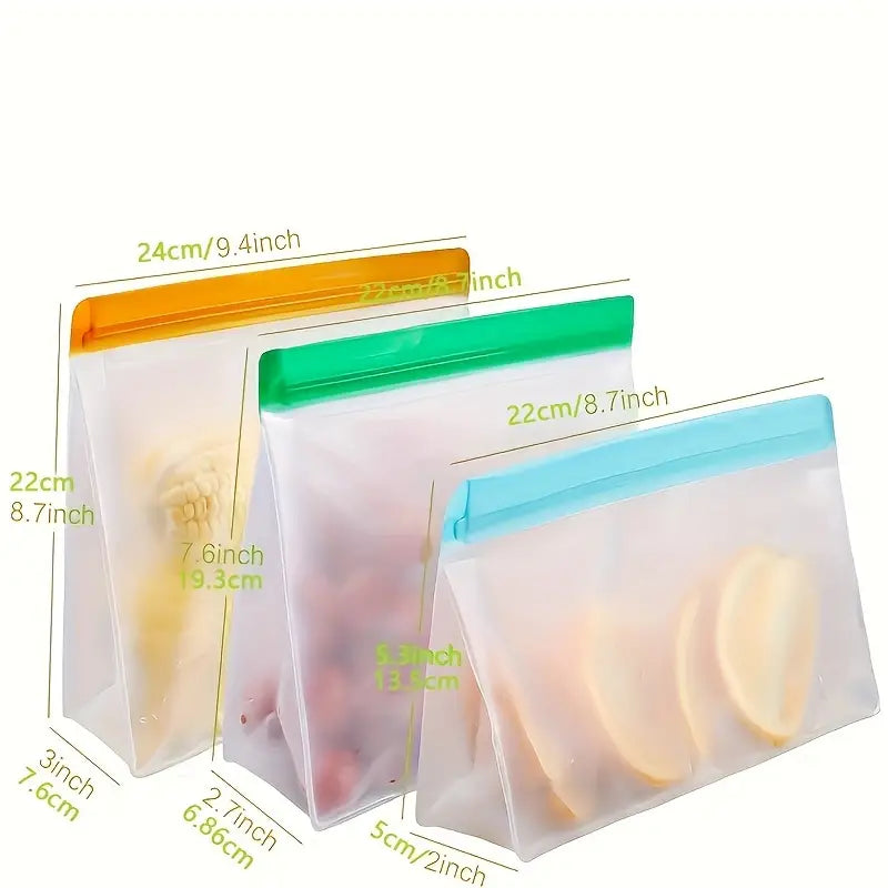 3-Piece Set: Reusable Silicone Food Storage Bag, Leak Proof And Reusable Freezer Bag - Small, Medium and Large Kitchen Storage - DailySale