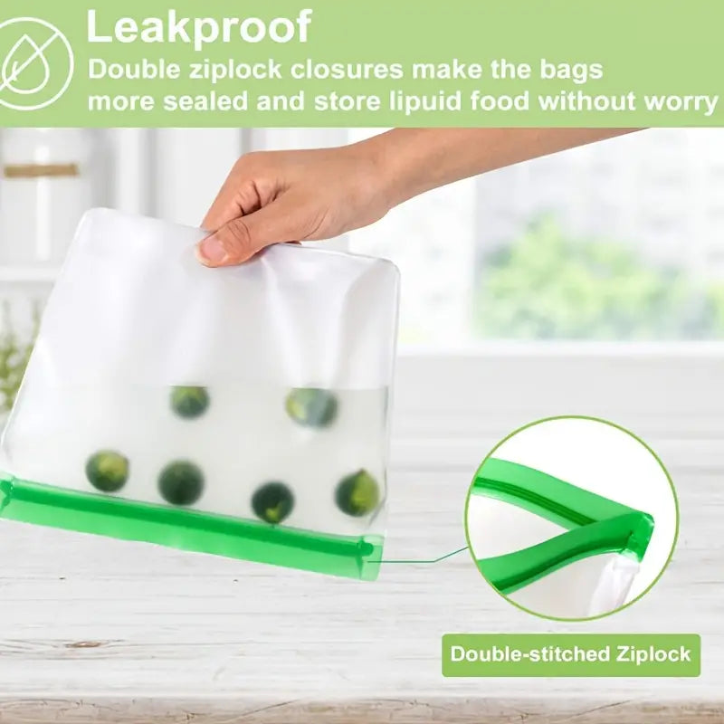 3-Piece Set: Reusable Silicone Food Storage Bag, Leak Proof And Reusable Freezer Bag - Small, Medium and Large Kitchen Storage - DailySale