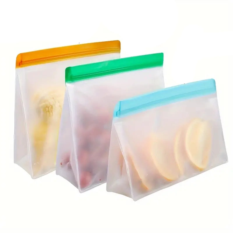 3-Piece Set: Reusable Silicone Food Storage Bag, Leak Proof And Reusable Freezer Bag - Small, Medium and Large Kitchen Storage - DailySale