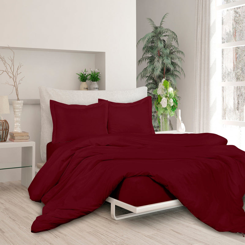 3-Piece Set: Royale Double Brushed Duvet Covers Set With Button Closure & Corner Ties Bedding Twin Burgundy - DailySale
