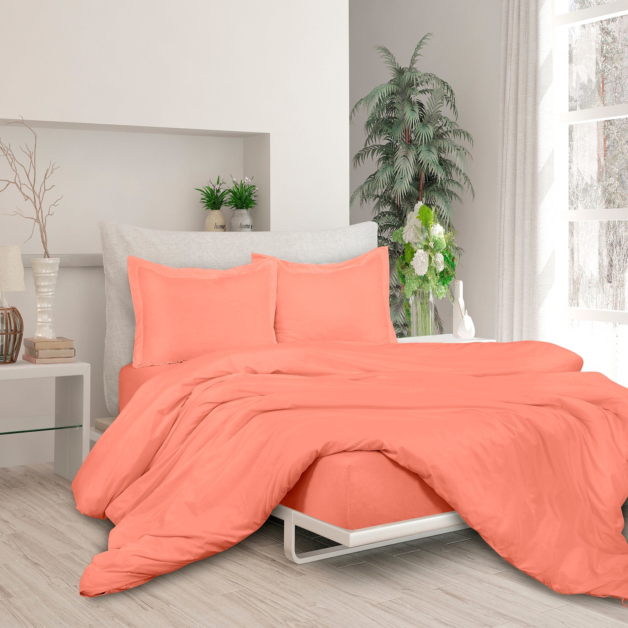 3-Piece Set: Royale Double Brushed Duvet Covers Set With Button Closure & Corner Ties Bedding Twin Coral - DailySale