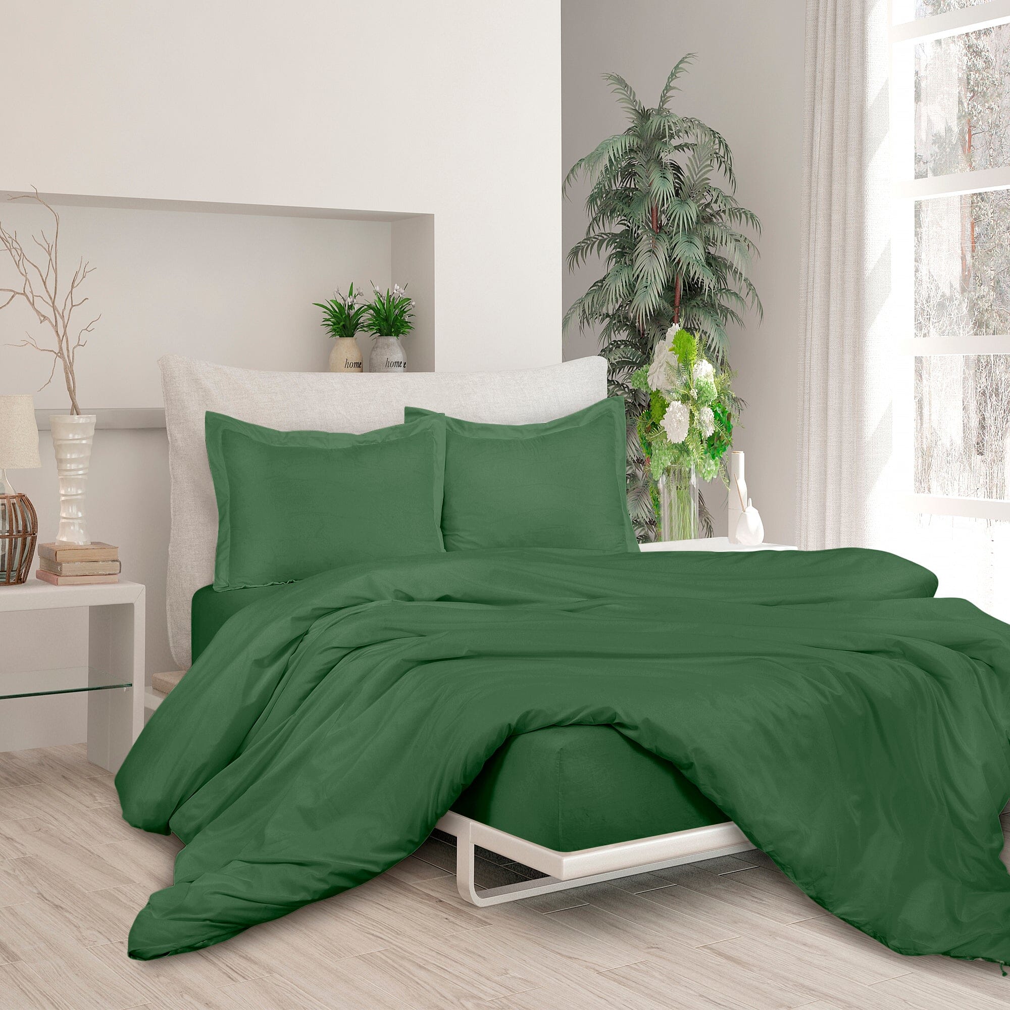 3-Piece Set: Royale Double Brushed Duvet Covers Set With Button Closure & Corner Ties Bedding Twin Hunter Green - DailySale