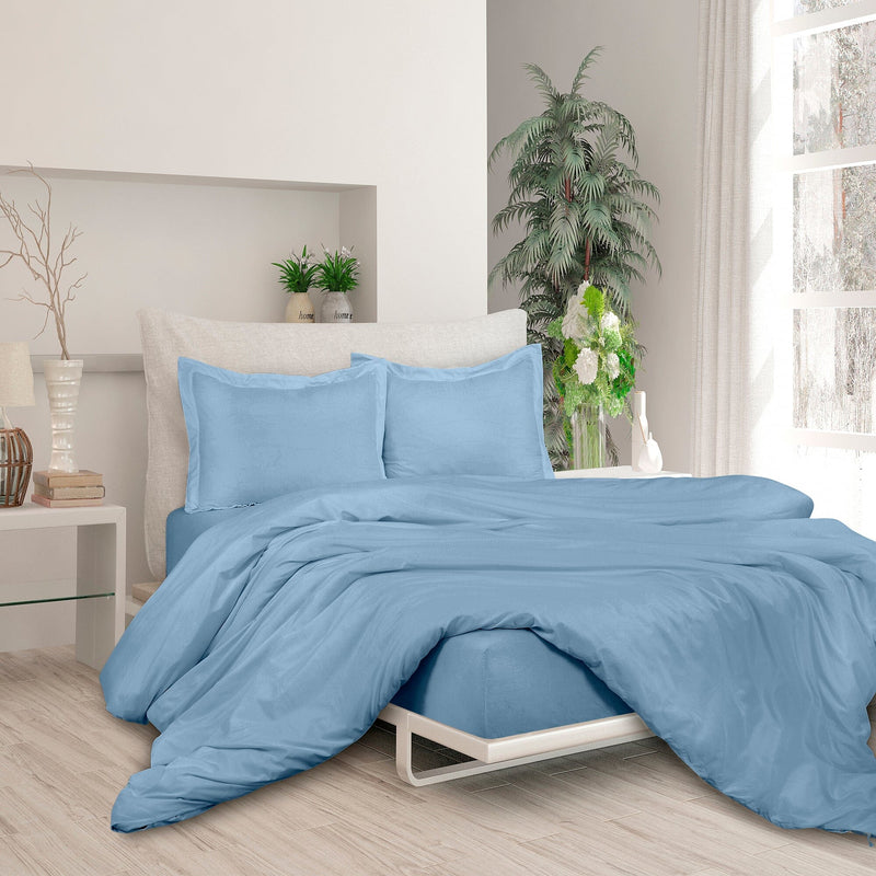 3-Piece Set: Royale Double Brushed Duvet Covers Set With Button Closure & Corner Ties Bedding Twin Lake Blue - DailySale