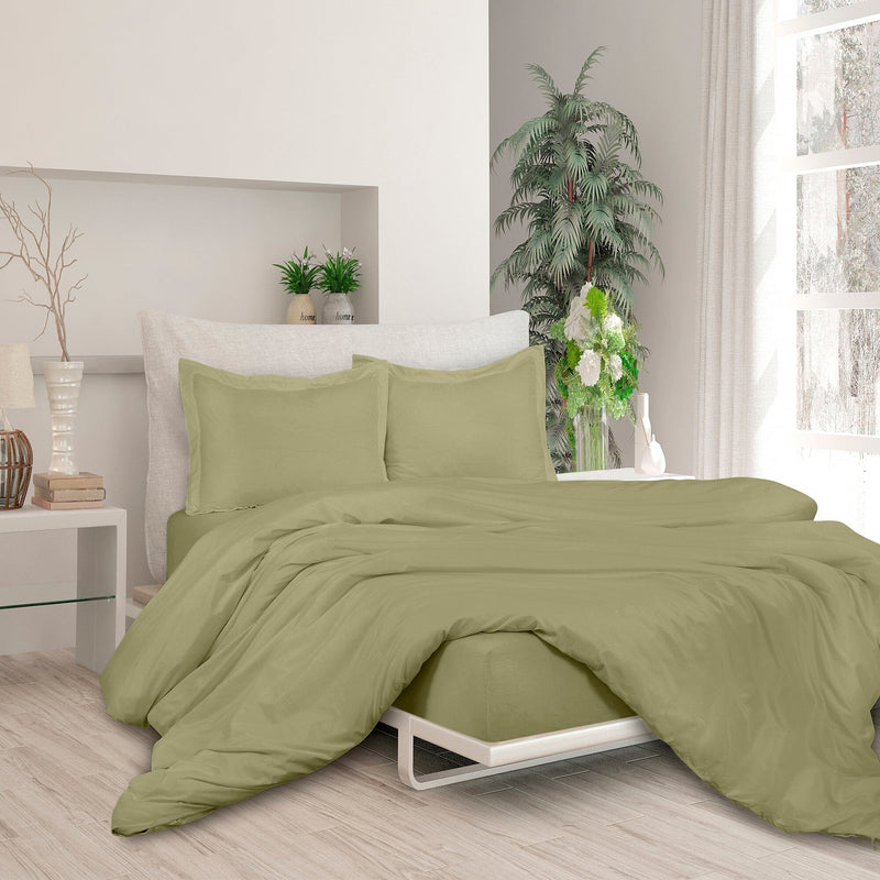 3-Piece Set: Royale Double Brushed Duvet Covers Set With Button Closure & Corner Ties Bedding Twin Sage Green - DailySale
