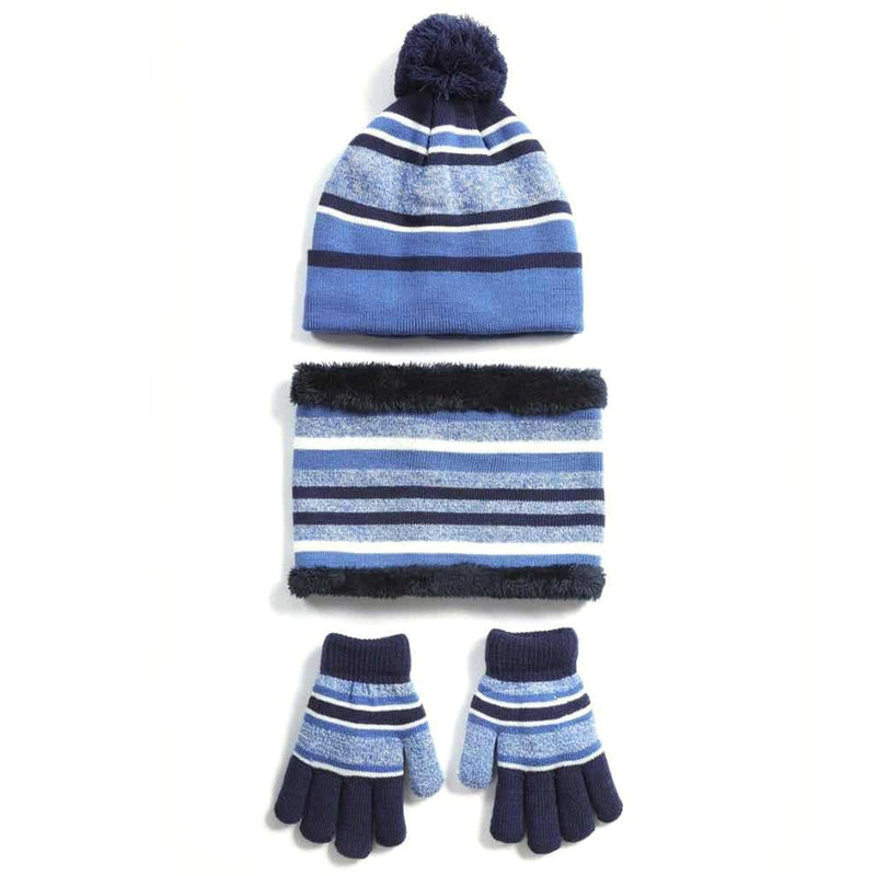 3-Piece Set: Winter Kids Knitted Warm Beanie Hat and Glove for 4-7 Years Old Kids' Clothing Blue - DailySale