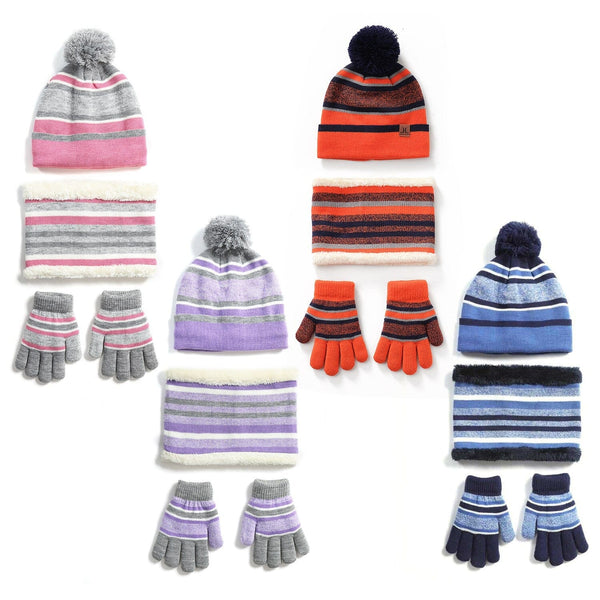 Children Striped Knitted Hat Gloves For Indoor Outdoor Activities  Comfortable Skin-friendly Warm Hat Gloves Set Navy Gray S