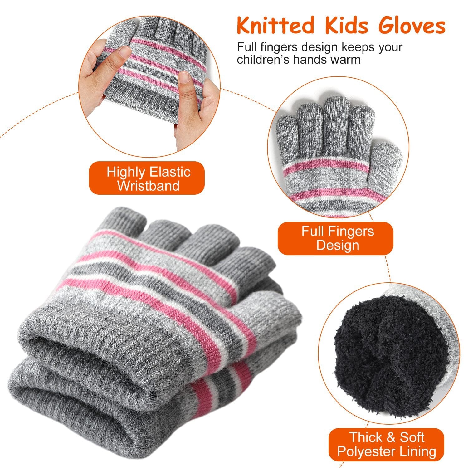 3-Piece Set: Winter Kids Knitted Warm Beanie Hat and Glove for 4-7 Years Old Kids' Clothing - DailySale