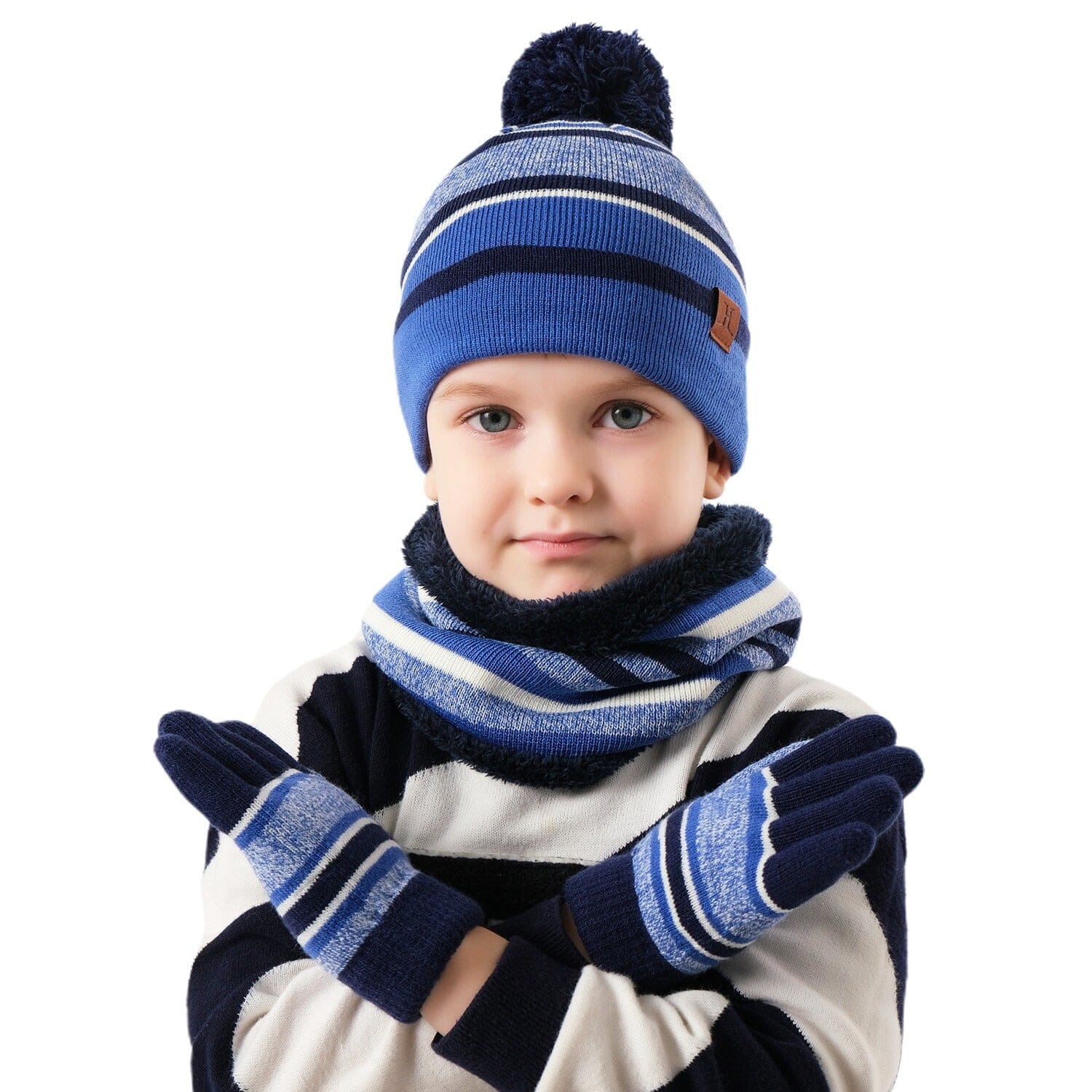 3-Piece Set: Winter Kids Knitted Warm Beanie Hat and Glove for 4-7 Years Old Kids' Clothing - DailySale