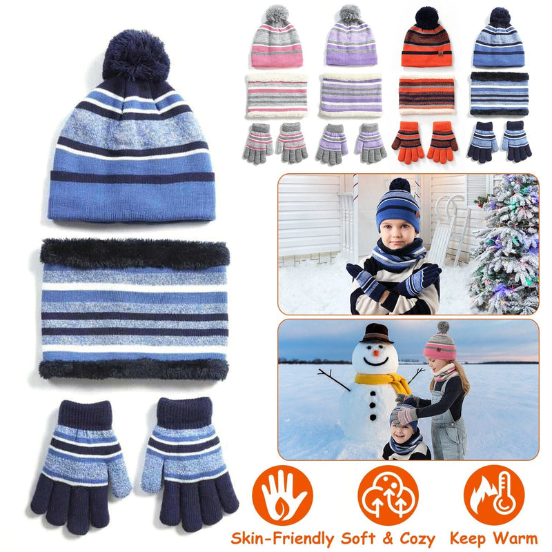 3-Piece Set: Winter Kids Knitted Warm Beanie Hat and Glove for 4-7 Years Old Kids' Clothing - DailySale