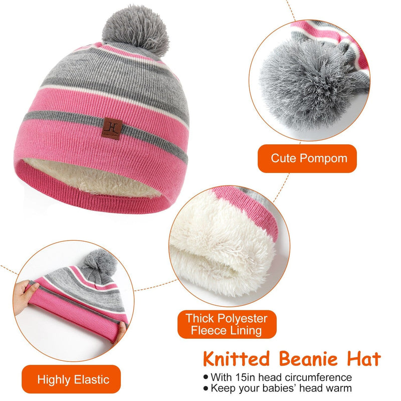 3-Piece Set: Winter Kids Knitted Warm Beanie Hat and Glove for 4-7 Years Old Kids' Clothing - DailySale