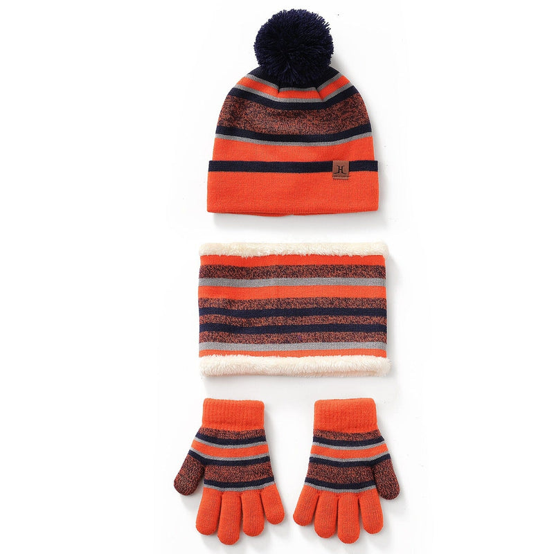 3-Piece Set: Winter Kids Knitted Warm Beanie Hat and Glove for 4-7 Years Old Kids' Clothing Orange - DailySale