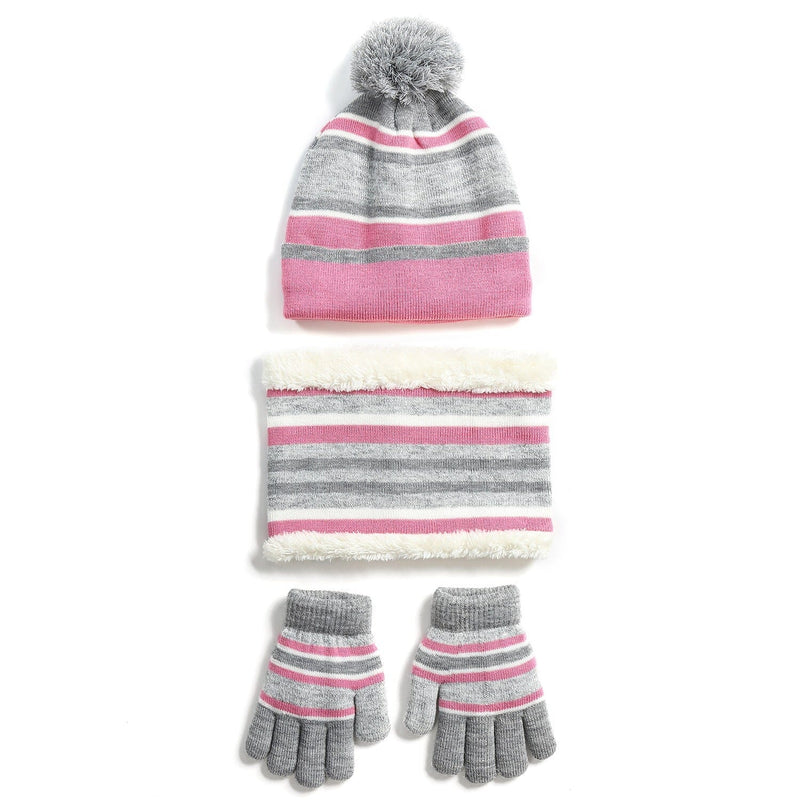 3-Piece Set: Winter Kids Knitted Warm Beanie Hat and Glove for 4-7 Years Old Kids' Clothing Pink - DailySale