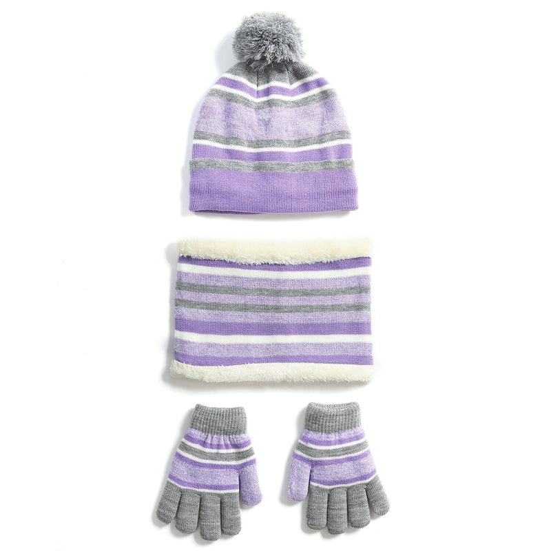 3-Piece Set: Winter Kids Knitted Warm Beanie Hat and Glove for 4-7 Years Old Kids' Clothing Purple - DailySale