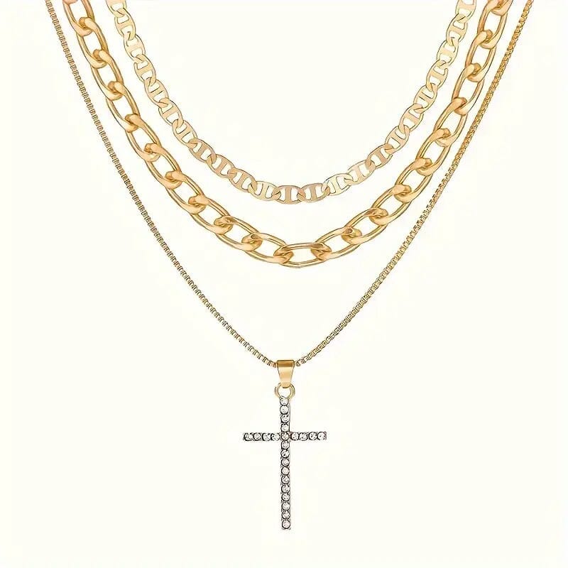 3-Piece: Women's Retro Luxury Artificial Crystal Cross Stackable Necklace Set Necklaces - DailySale