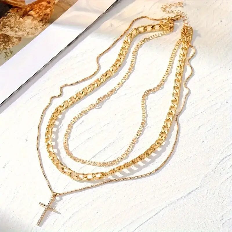 3-Piece: Women's Retro Luxury Artificial Crystal Cross Stackable Necklace Set Necklaces - DailySale