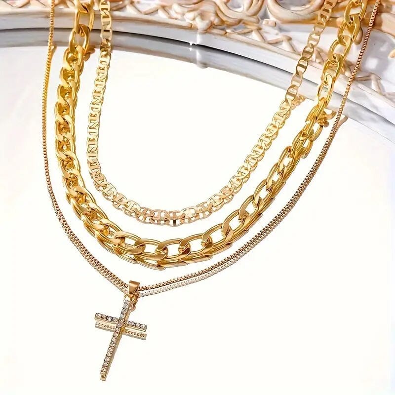 3-Piece: Women's Retro Luxury Artificial Crystal Cross Stackable Necklace Set Necklaces - DailySale