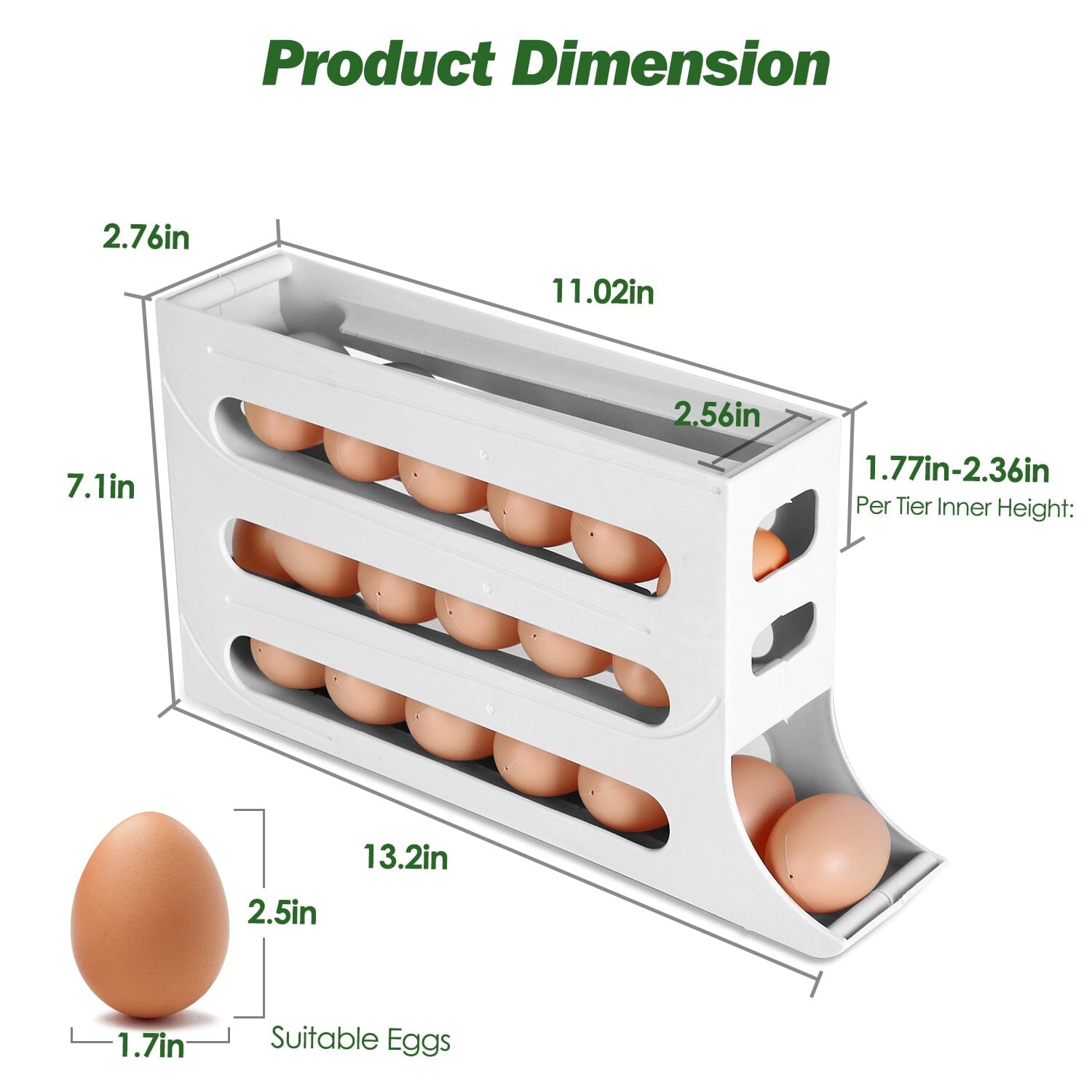 3-Pieces: 4-Tiers Egg Holder Auto Rolling Fridge Egg Organizer Kitchen Storage - DailySale