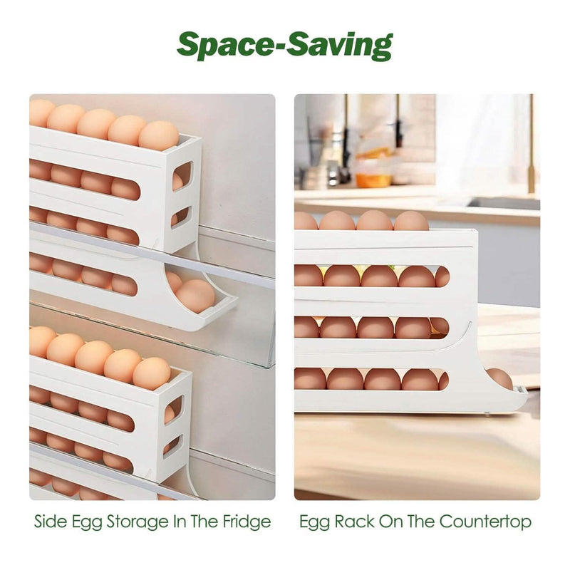 3-Pieces: 4-Tiers Egg Holder Auto Rolling Fridge Egg Organizer Kitchen Storage - DailySale