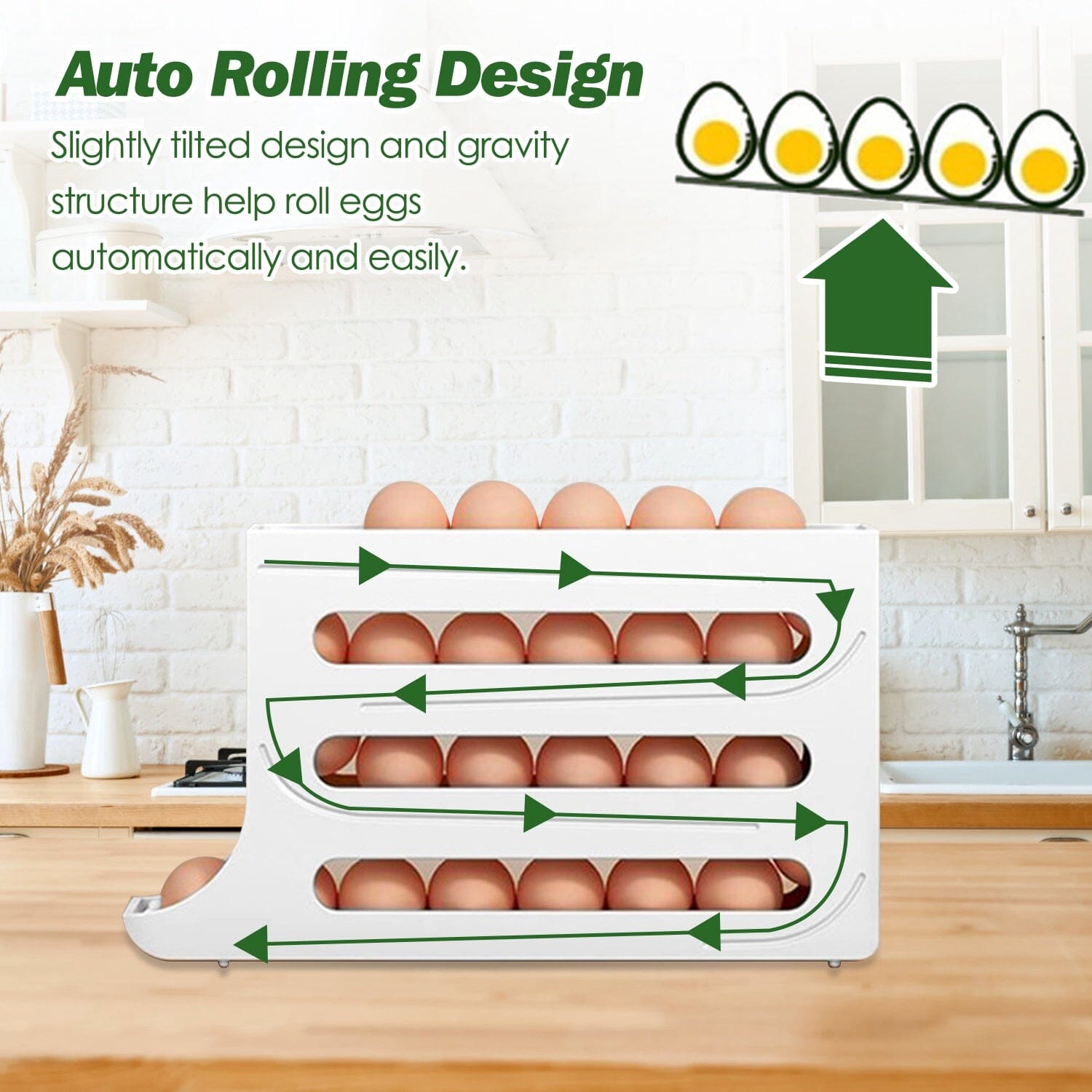 3-Pieces: 4-Tiers Egg Holder Auto Rolling Fridge Egg Organizer Kitchen Storage - DailySale