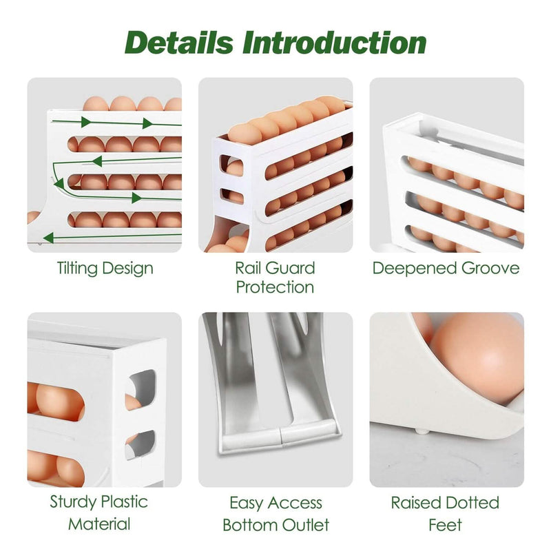 3-Pieces: 4-Tiers Egg Holder Auto Rolling Fridge Egg Organizer Kitchen Storage - DailySale